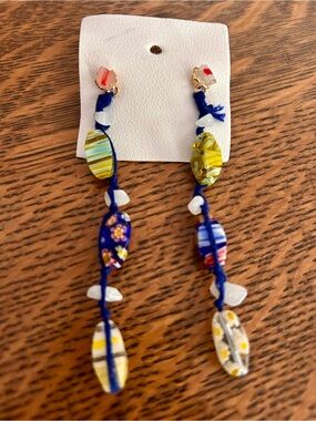 Free People Multicolor Blue Beaded Dangle Earrings